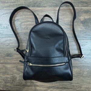 Classic Black Leather Backpack with Gold Hardware